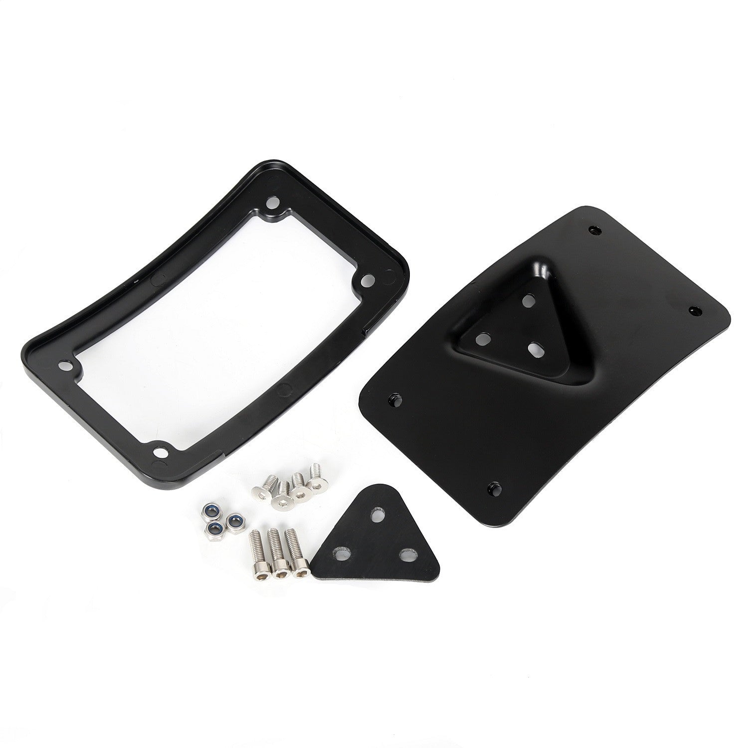 Solid Spare Curved Laydown License Plate Mount Bracket Frame For Harley Softail Dyna, Steel