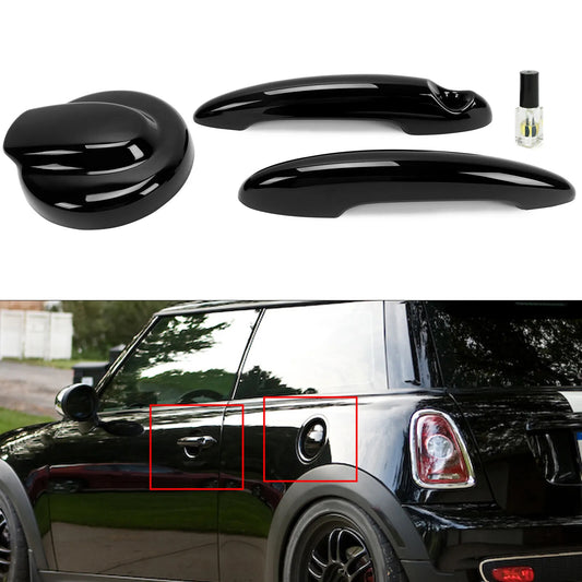 Solid Spare BLACK Door Handle Covers & Gas Tank Cap For MINI R55 Cooper S 07-14 / R56 06-13
