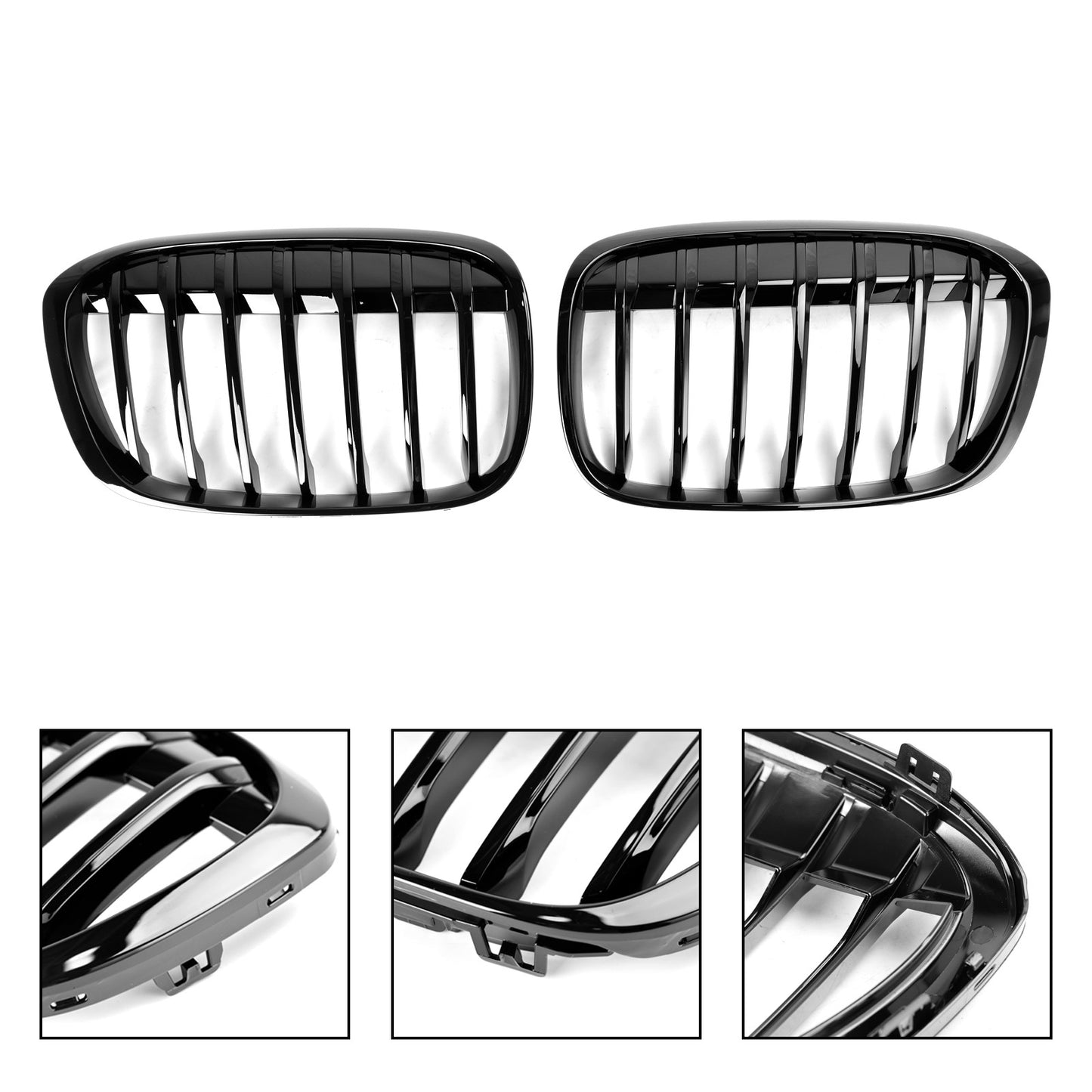 2PCS Gloss Black Front Kidney Grille Grill Fit BMW X1 F48 F49 2016-2018 2017