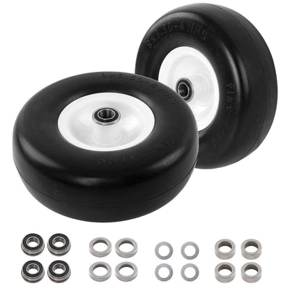 2x 9x3.50-4 Front Flat Free Tire Wheel Set w/ Bearings For Zero-Turn Lawn Mower