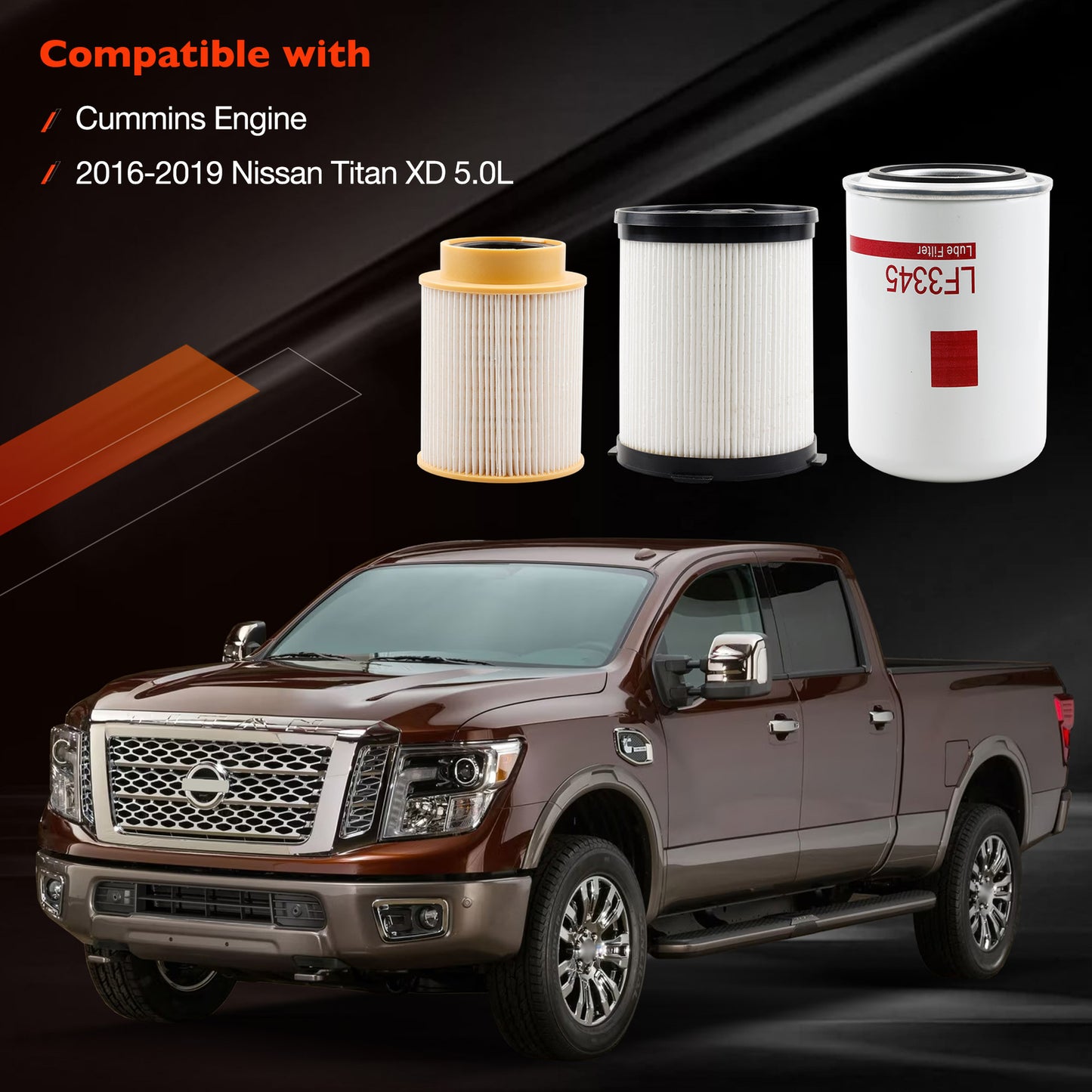 16403-EZ41A Oil Fuel Filter Kit For 2016-19 Nissan Titan XD 5.0L Cummins Diesel