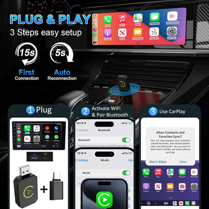 Wireless USB CarPlay Adapter Wireless Carplay Dongle For iPhone Apple Plug &Play