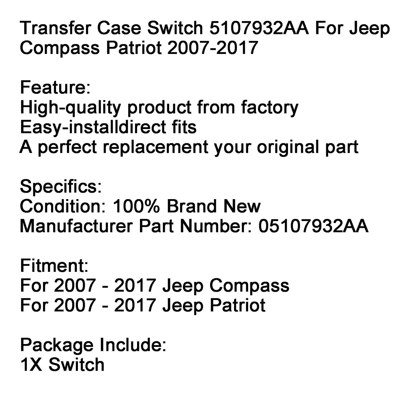Transfer Case Switch 5107932AA For Jeep Compass Patriot 2007-2017 US 2009 10 12