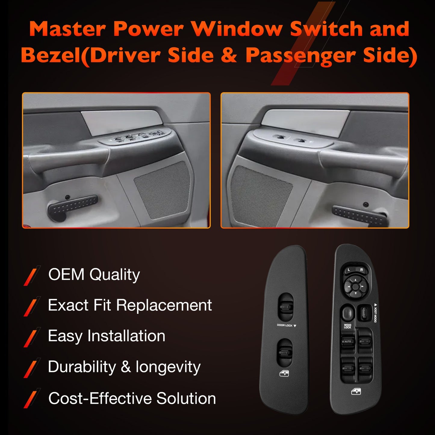 Power Door Window Lock Mirror Switch LH RH w/ Bezel Set For 01-09 Dodge Ram 1500