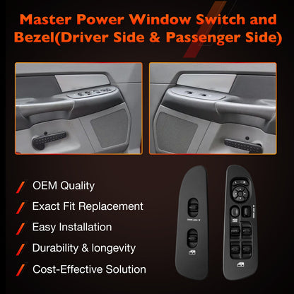 Power Door Window Lock Mirror Switch LH RH w/ Bezel Set For 01-09 Dodge Ram 1500