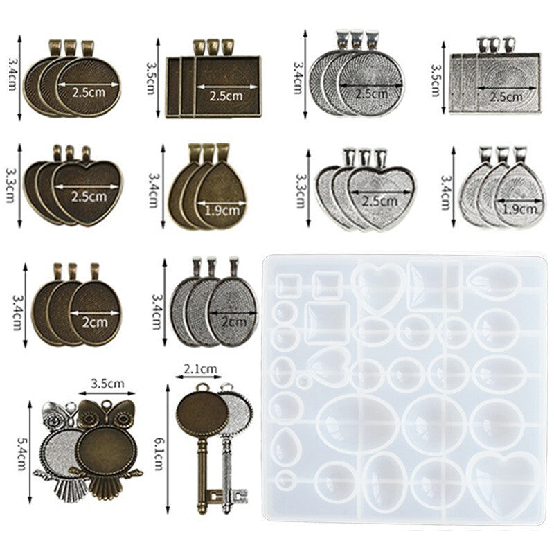 35PCS DIY Silicone Resin Mold Jewelry Casting Epoxy Pendant Tray Mould Craft Kit