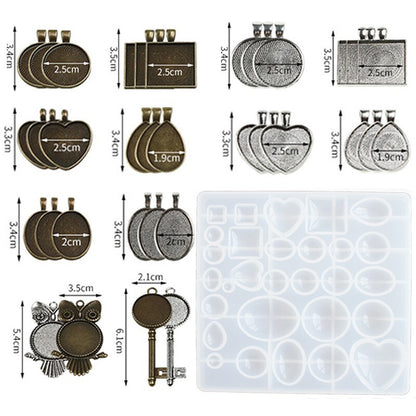 35PCS DIY Silicone Resin Mold Jewelry Casting Epoxy Pendant Tray Mould Craft Kit