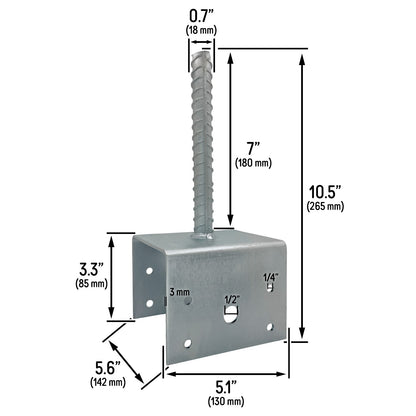 U Shaped 6x6 Deck Post Concrete Anchor Spike Fence Base, Zinc Plated (2)