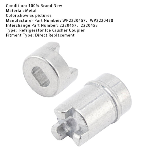 Solid Spare WP2220457 Refrigerator Ice Crusher Coupler + WP2220458 Coupling