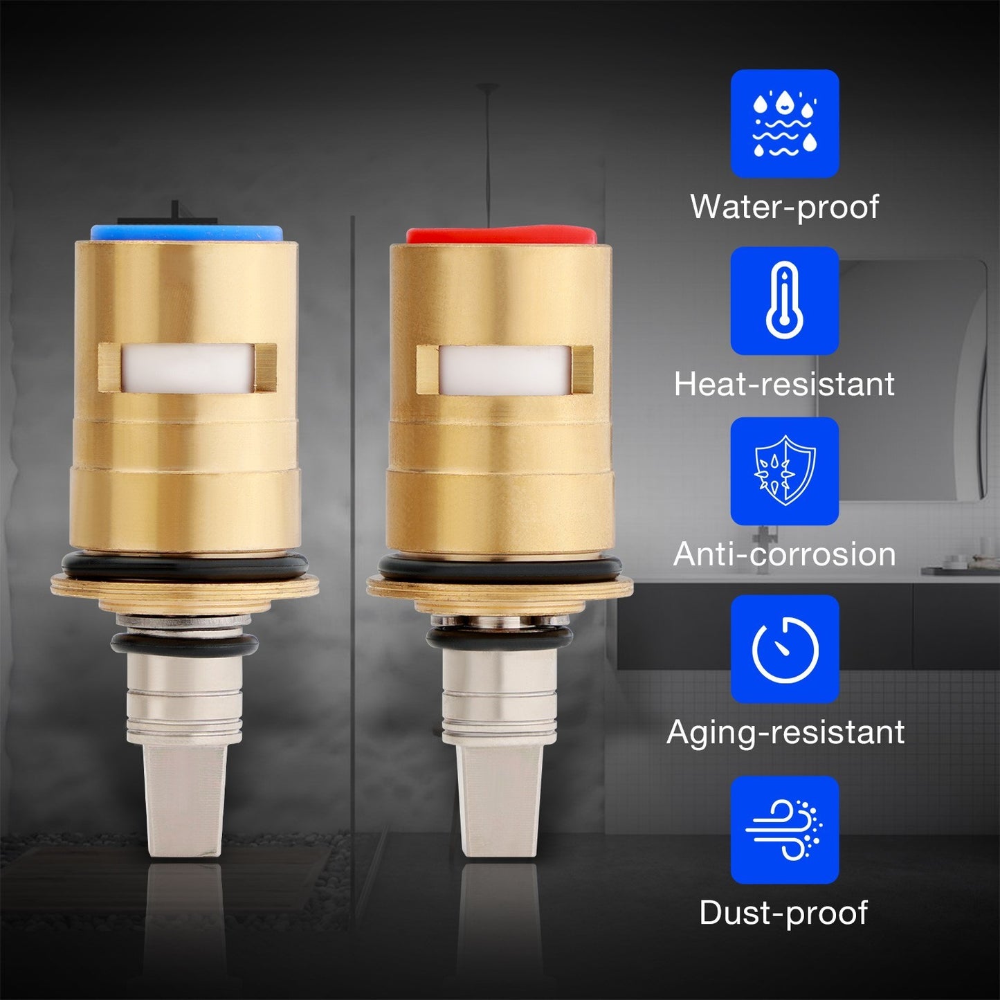 Ceramic 1/4-Turn Cold & Hot Valve Cartridge Kit 1-099XKJKABNF 1-100XKJKABNF