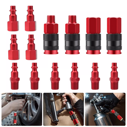 14pcs Air Hose Fittings 1/4" NPT Quick Connect Air Coupler and Plug Kit Red