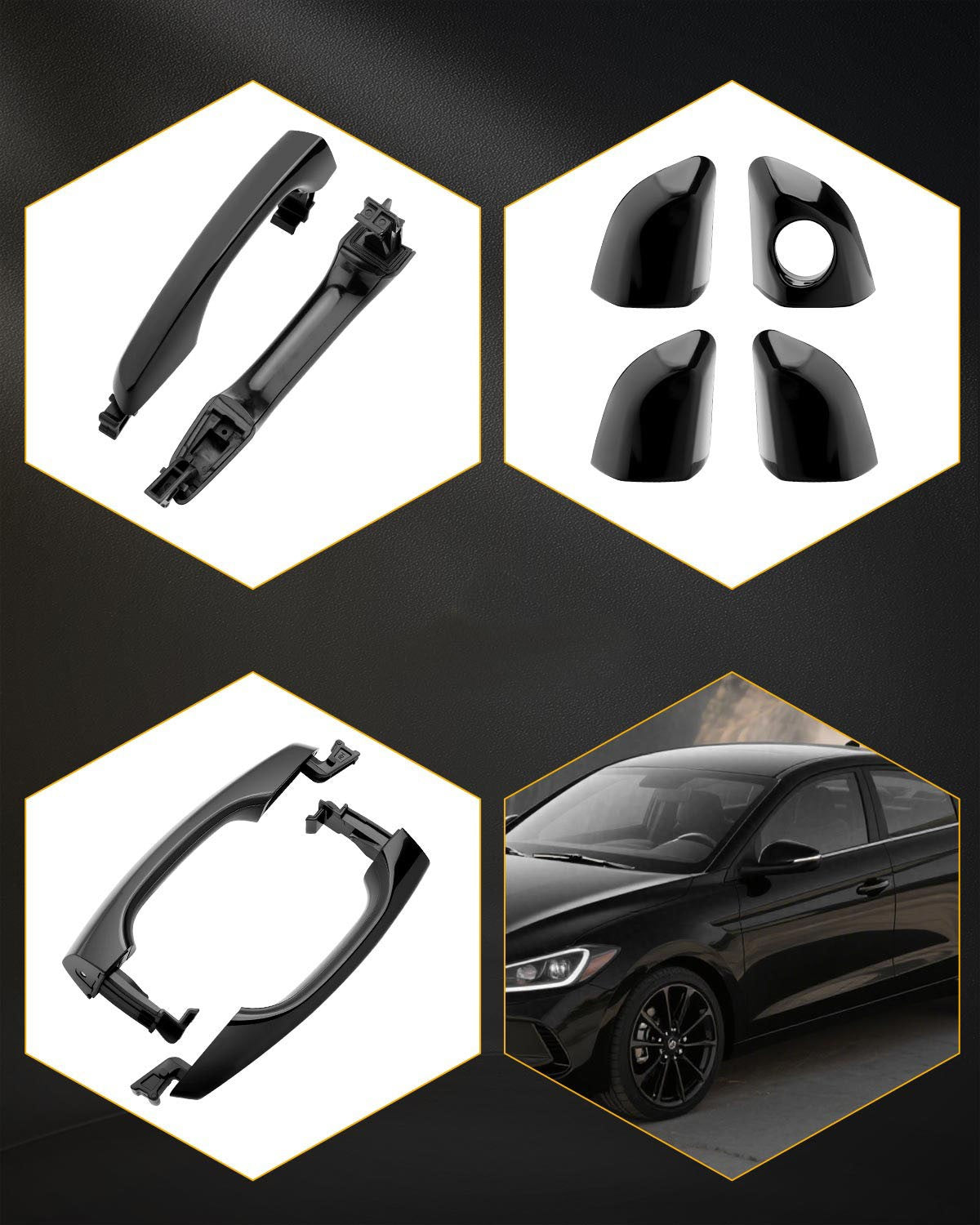 82651F2010 Black Outside Exterior Door Handle Kit Fit 2017-2020 Hyundai Elantra