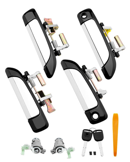 4X Exterior Front Rear Door Handles w/ Lock Cylinder & Key Fit 01-05 Honda Civic