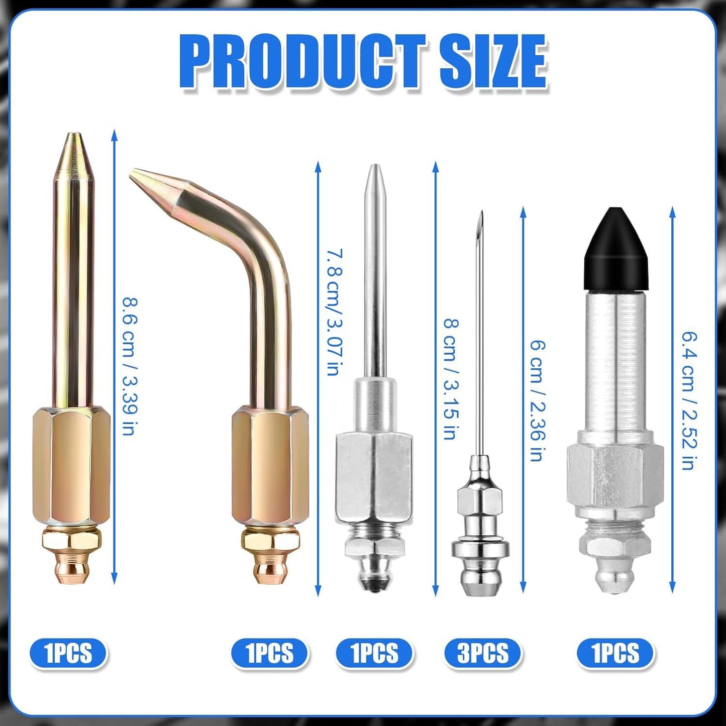 7pcs Grease Gun Accessory Kit Needle Tips Elbow Adapter Dispenser Rubber Nozzle