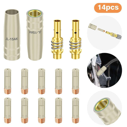14pcs 15AK MIG MAG Welding Torch Kit 0.03'' 0.8mm Contact Tip Nozzle Diffuser