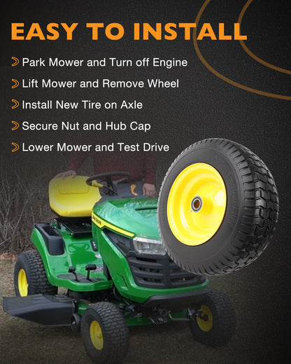 2x 16x6.50-8 Front Flat Free Tire Wheel Set w/ Bearings For Garden Tractor Mower