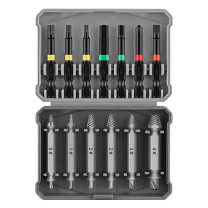 13PCS Damaged Screw Extractor Kit Broken Bolt Remover Tool with 7 Drill Bits Set