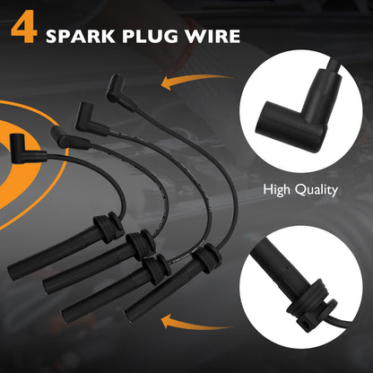 Ignition Coil & Spark Plug Wire Set For 2001-2007 Dodge Neon Stratus Jeep Libert