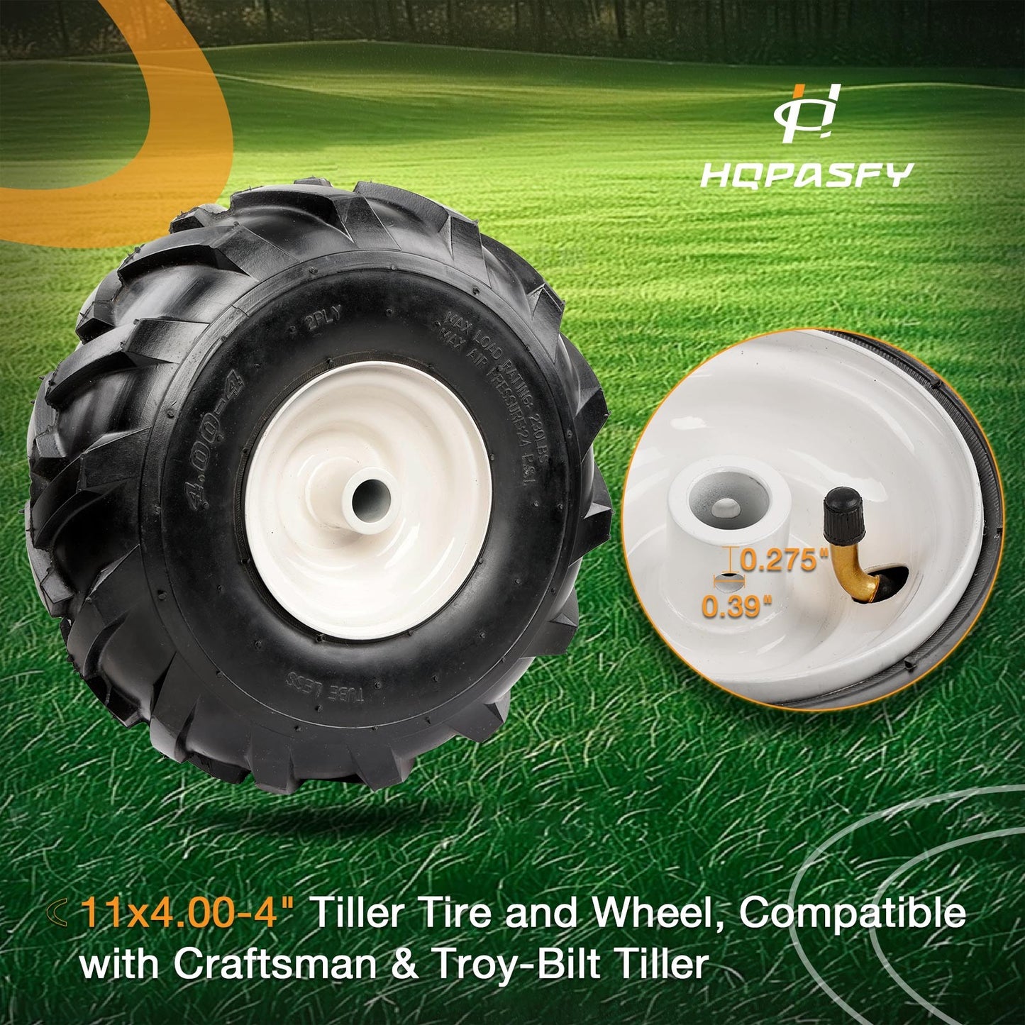 2x 11x4.00-4" Tiller Tire ＆ Wheel For 3-1/8" 3/4" Axle Size Craftsman Troy-Bilt