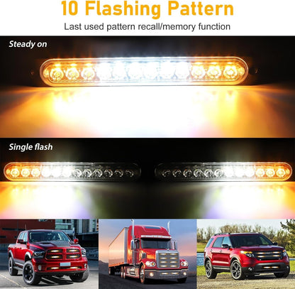 4 PCs Amber(3LEDs)/White(6LEDs)/Amber(3LEDs) Car Truck Light Bar Flashing Lamps
