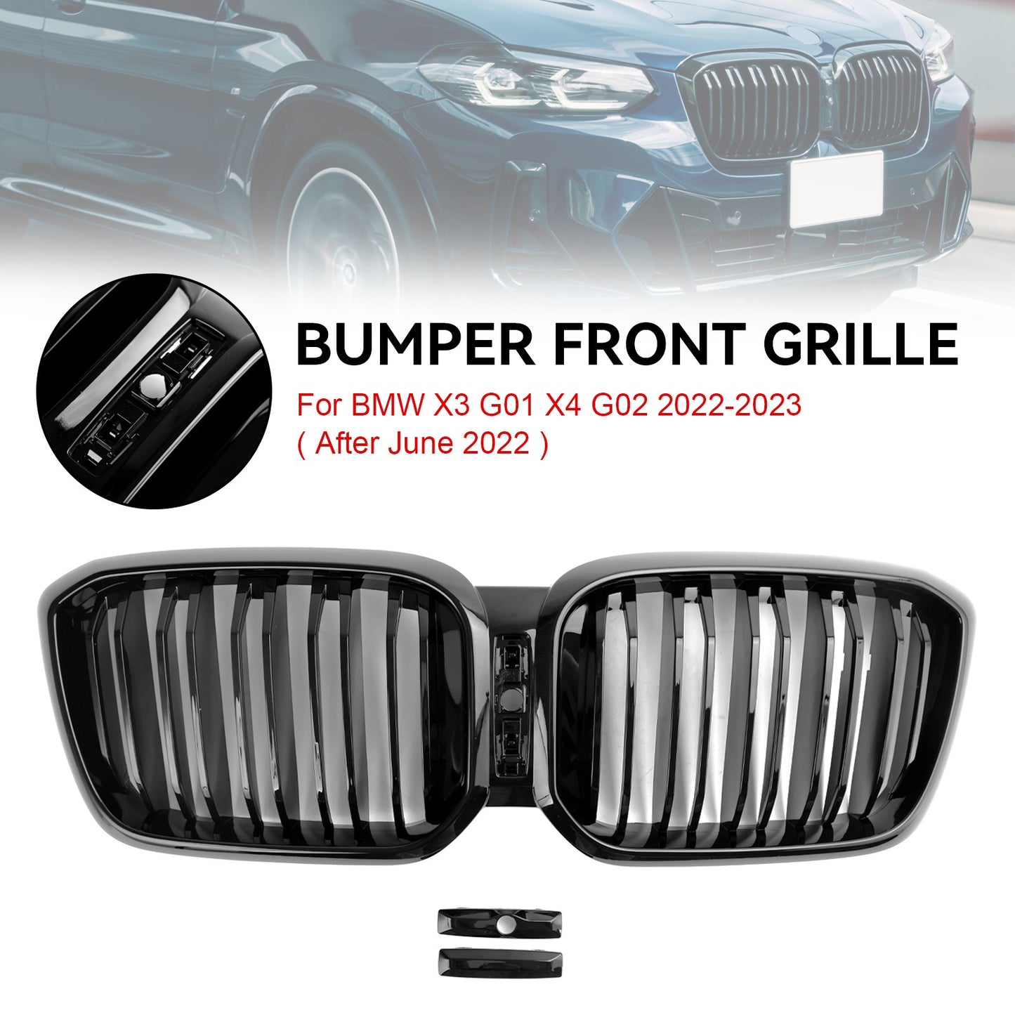 Gloss Black Front Kidney Grill Grille Fit For BMW X3 X4 G01 G02 2022-2025 2024