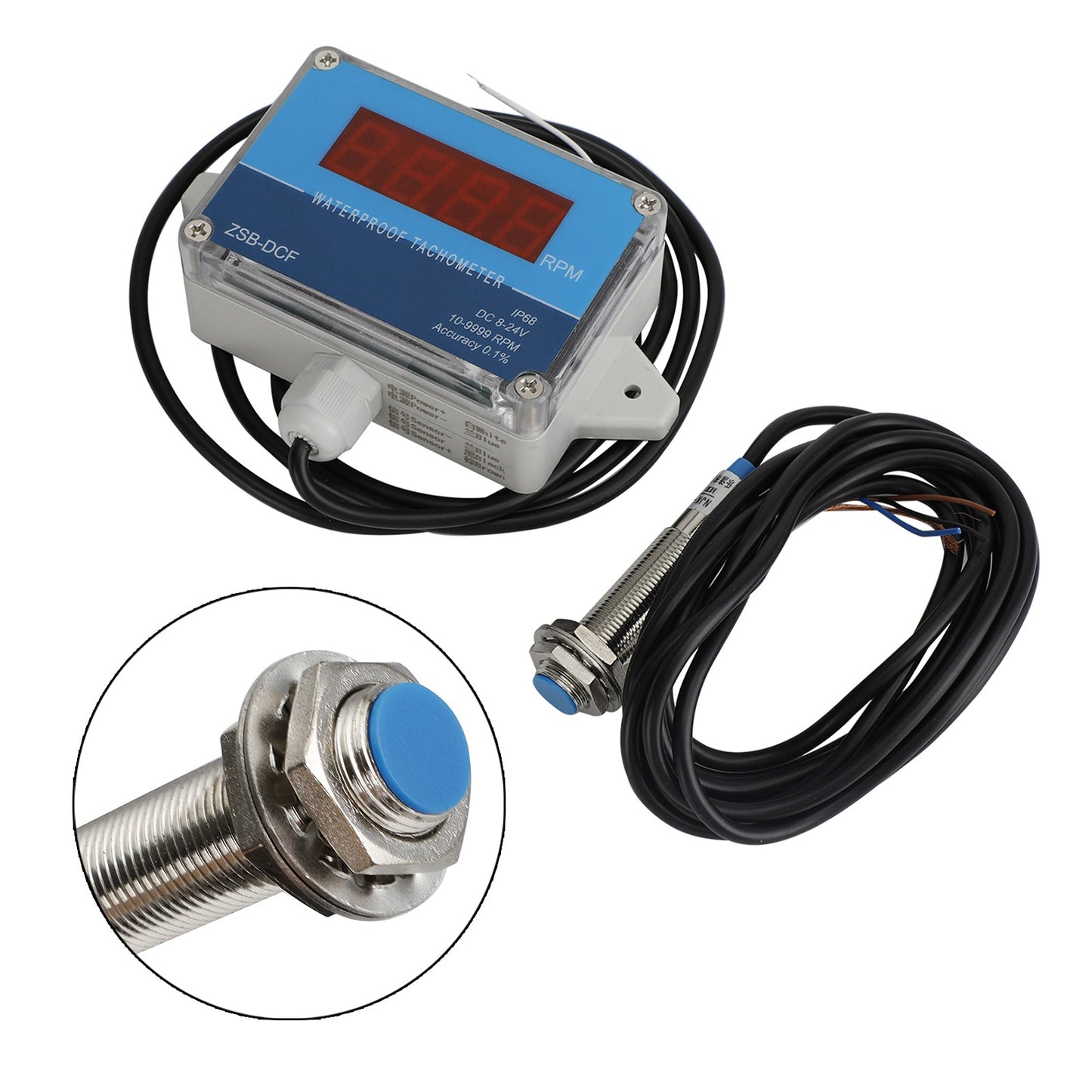 DC 8-24V Hall Tachometer Digital LED Motor Speed Meter Tester IP68 Waterproof