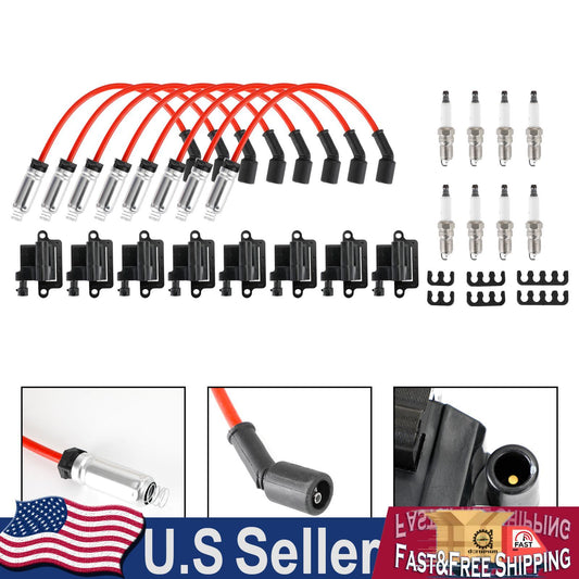 8 Pack Square Ignition Coil & Spark Plug Wire For Chevy GMC 4.8L 5.3L 6.0L 8.1L