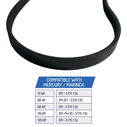 Serpentine Belt for Mercury Optimax 3 cyl DFI 75-125HP - 57-892318, 57-8M0026410