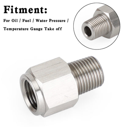1/8" NPT Male to M10x1.0 Female Stainless Steel Oil Pressure Gauge Adapter V1