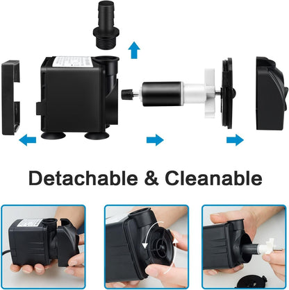160GPH Aquarium Water Pump Adjustable Submersible Pump for Fish Tank Statuar