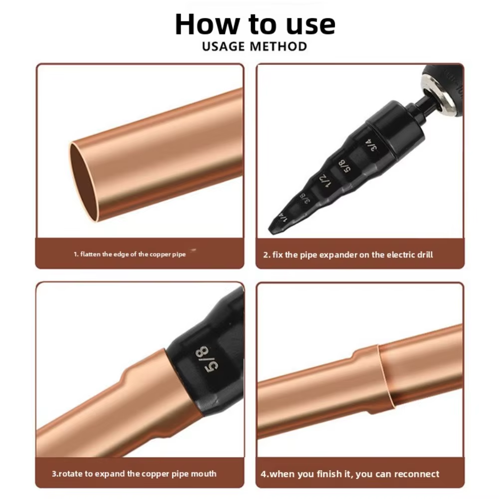 AC Air Conditioner Copper Pipe Tube Expander Swaging Tool Kit Drill Bit Flaring