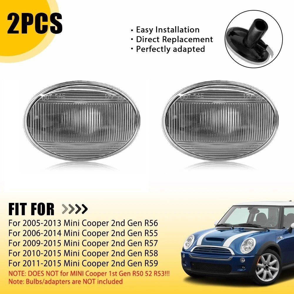 2X LED Side Marker Fender Light For Mini Cooper S R55 R56 R57 R58 R59 Clear Lens