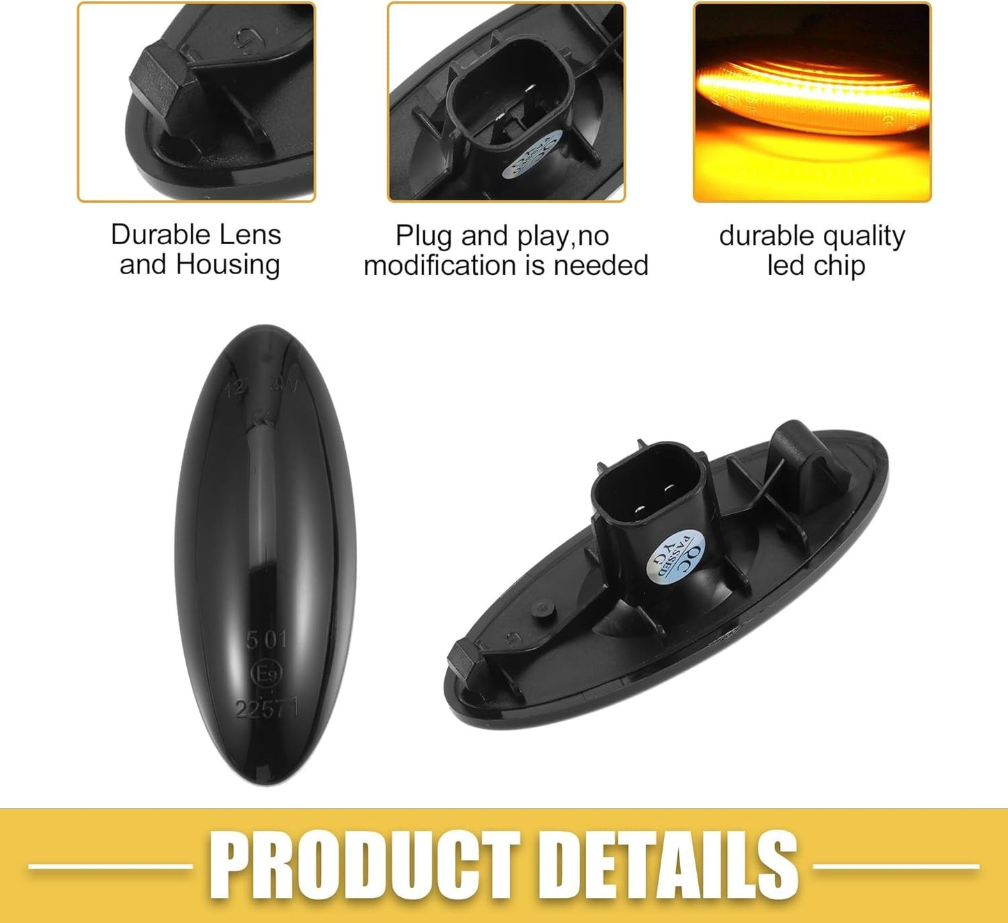 For Toyota Yaris Hatchback XP90 Black Lens Amber LED Signal Side Marker Lights