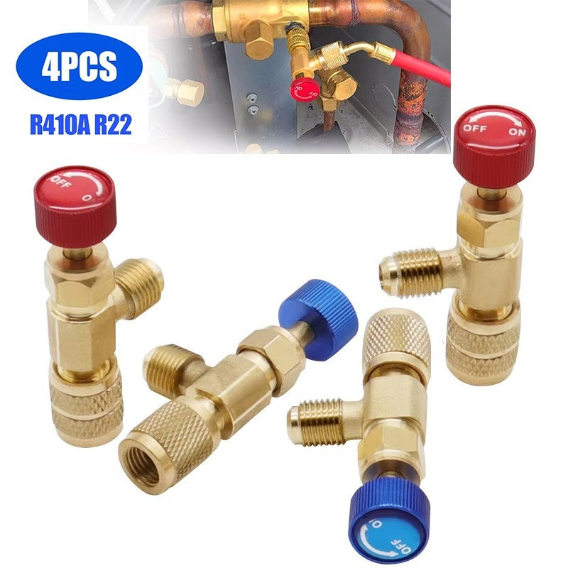 4pcs Air Conditioning Refrigerant Charging Valve, Safety Adapter for R22 R410A