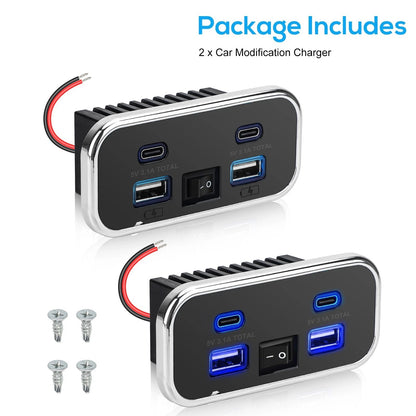 2pcs RV USB Outlet Dual USB A & USB C Ports Car Charger Socket Panel Boat Marine