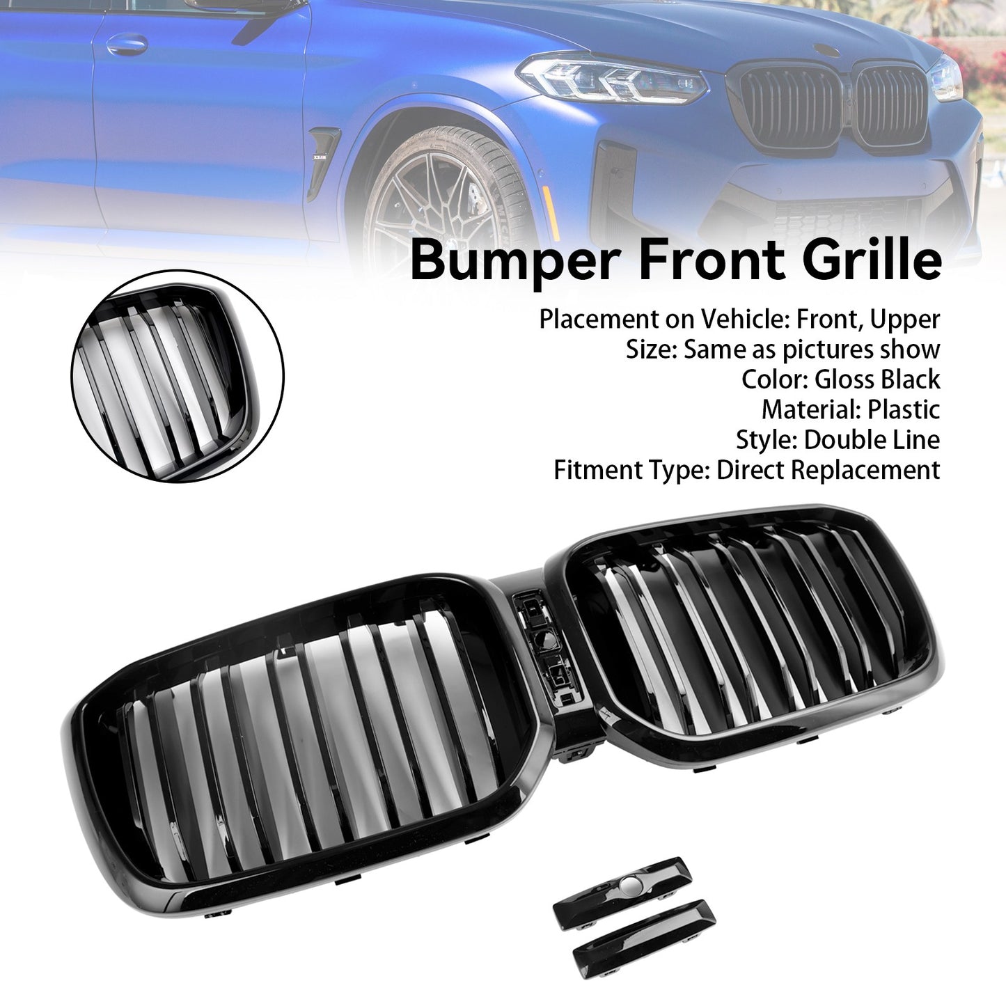 Gloss Black Front Kidney Grill Grille Fit For BMW X3 X4 G01 G02 2022-2025 2024