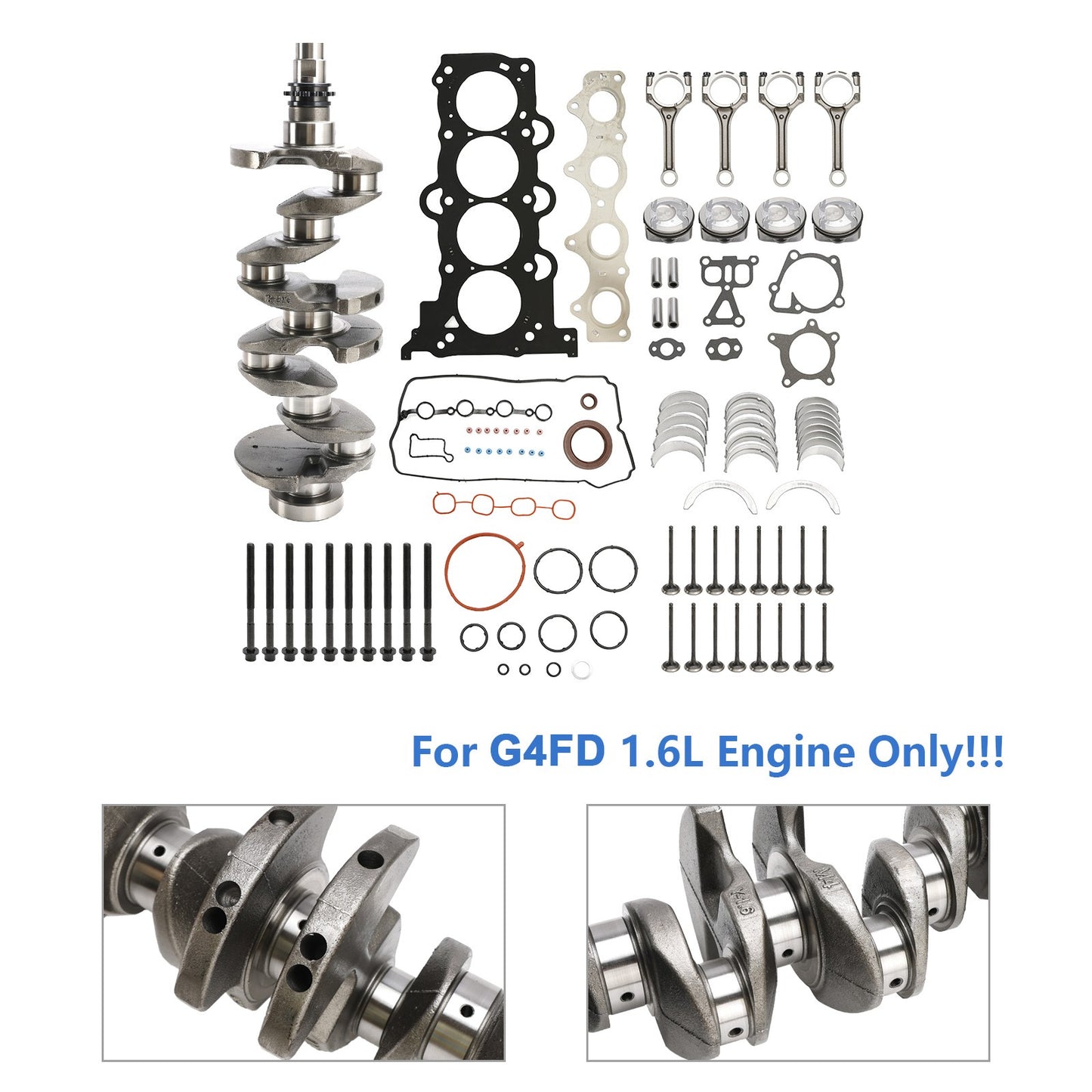 G4FD Engine Rebuild Overhaul Kit w/Crankshaft & Connecting Rod for Hyundai 1.6L