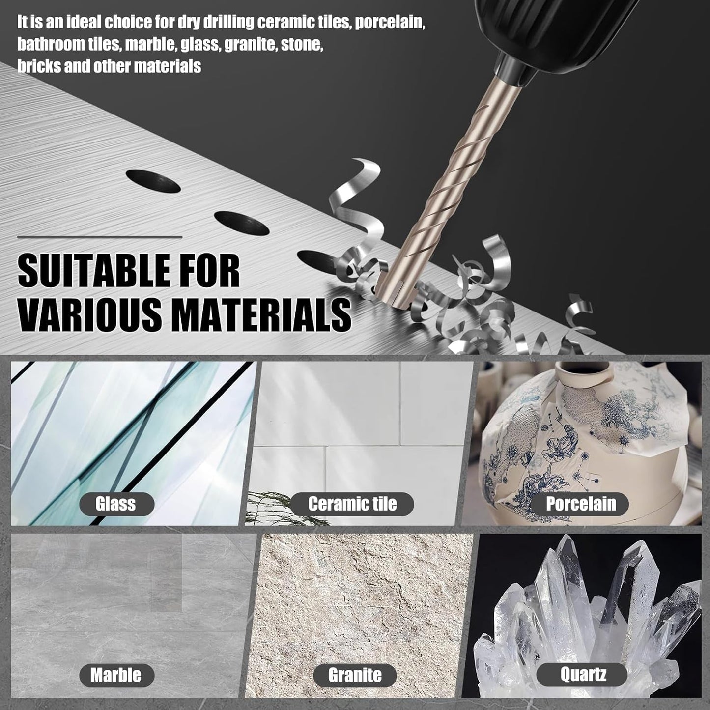 14x Carbide Drill Bit 3-12mm 4-Flute Sawtooth Eccentric Drill Bit for Tile Glass