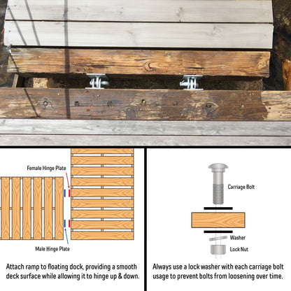Floating/Stationary Dock Connector Hinge Kit, Male & Female T-Style Brackets (2)