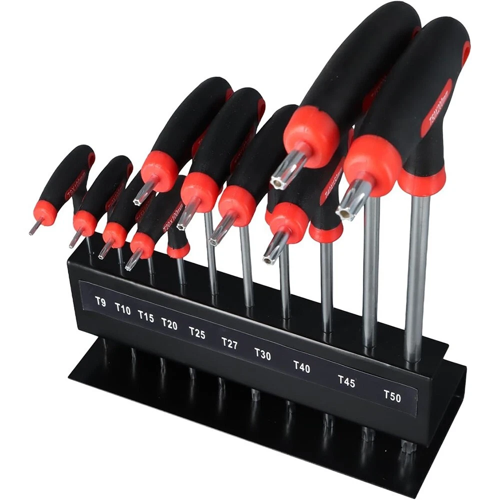 10x T Handle Wrench Set Torx Star Key 2 Drive Ends Auto Bike Repair Tool T9-T50