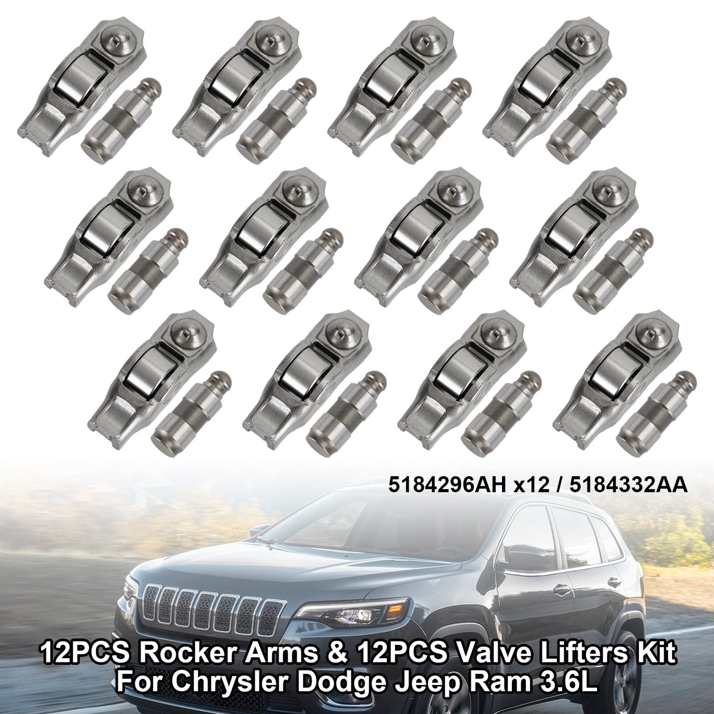 12PCS Rocker Arms & 12PCS Valve Lifters Kit For Chrysler Dodge Ram 3.6L