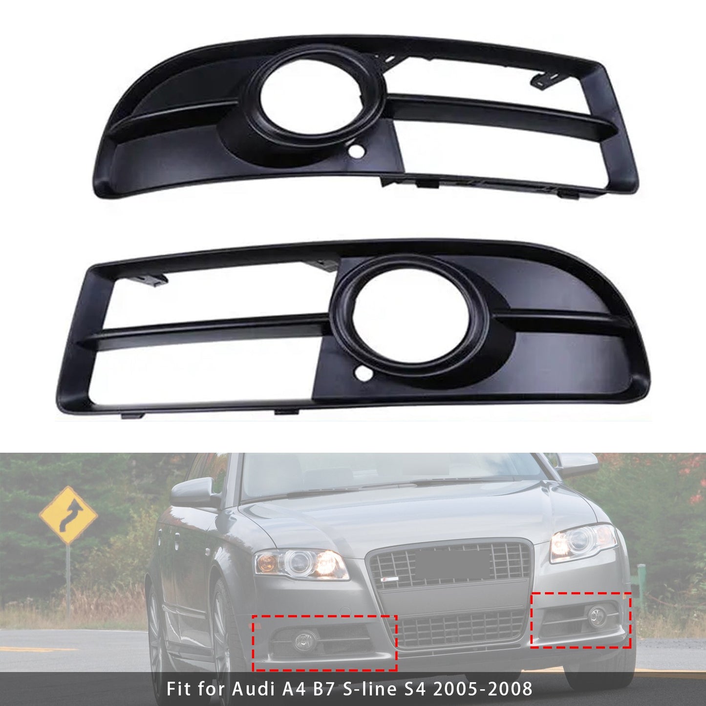 1 Pair Front Bumper Fog Light Grill Cover Bezel For Audi A4 B7 S-Line S4 05-08??