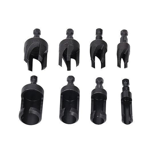8Pcs Wood Plug Cutter Straight & Tapered Taper Drill Bit Set 1/4 Inch Hex Shank