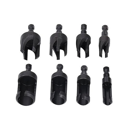8Pcs Wood Plug Cutter Straight & Tapered Taper Drill Bit Set 1/4 Inch Hex Shank