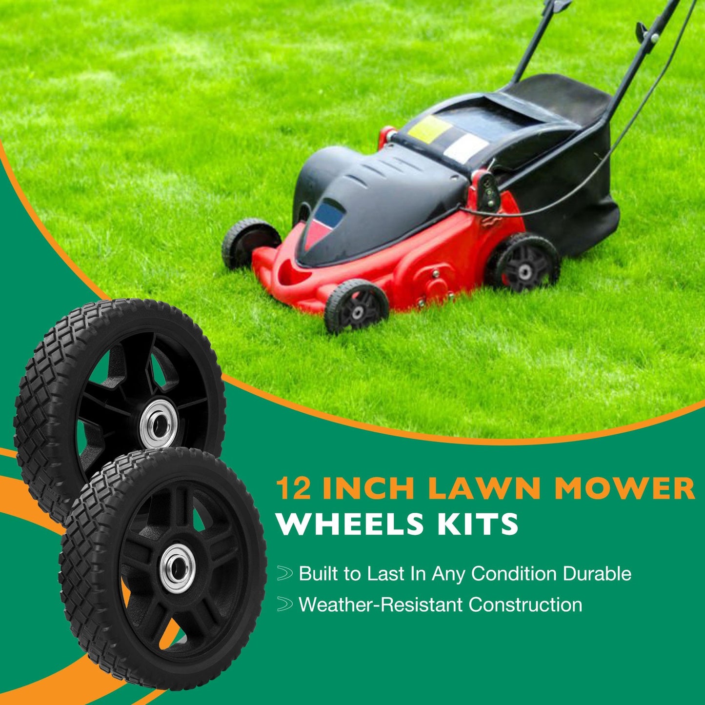 2x 12" Push Lawn Mower Plastic Wheel Fit Craftsman Mower Generator Garden Tiller