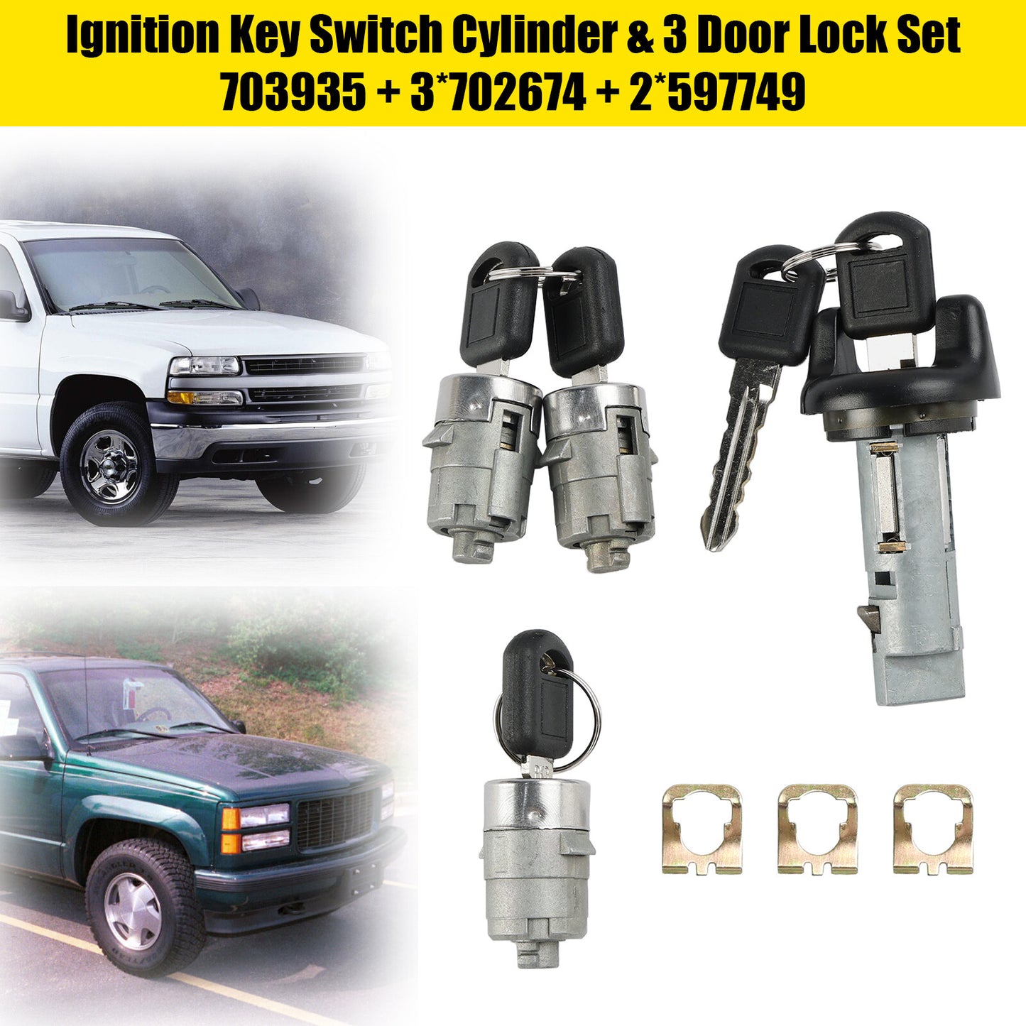 Ignition Switch Cylinder & 3 Door Lock Set W/2 Keys For Suburban Tahoe 98-99 US