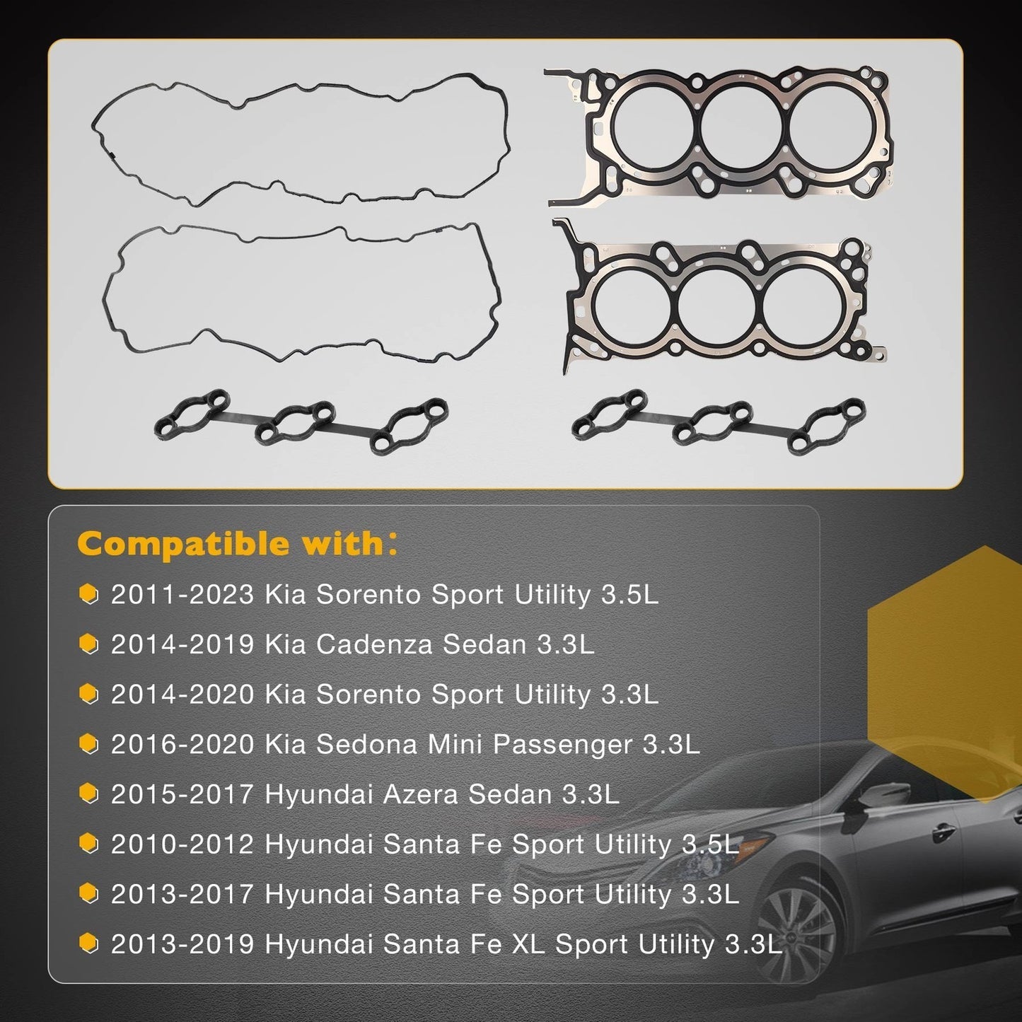 3.3L Head Gasket Set For 10-23 Kia Sorento Cadenza Sedona Hyundai Azera Santa Fe
