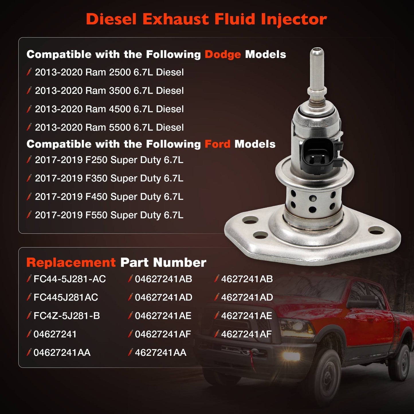 DEF Diesel Exhaust Fluid Injector For 13-22 Dodge Ram 2500 3500 6.7L 04627241AF