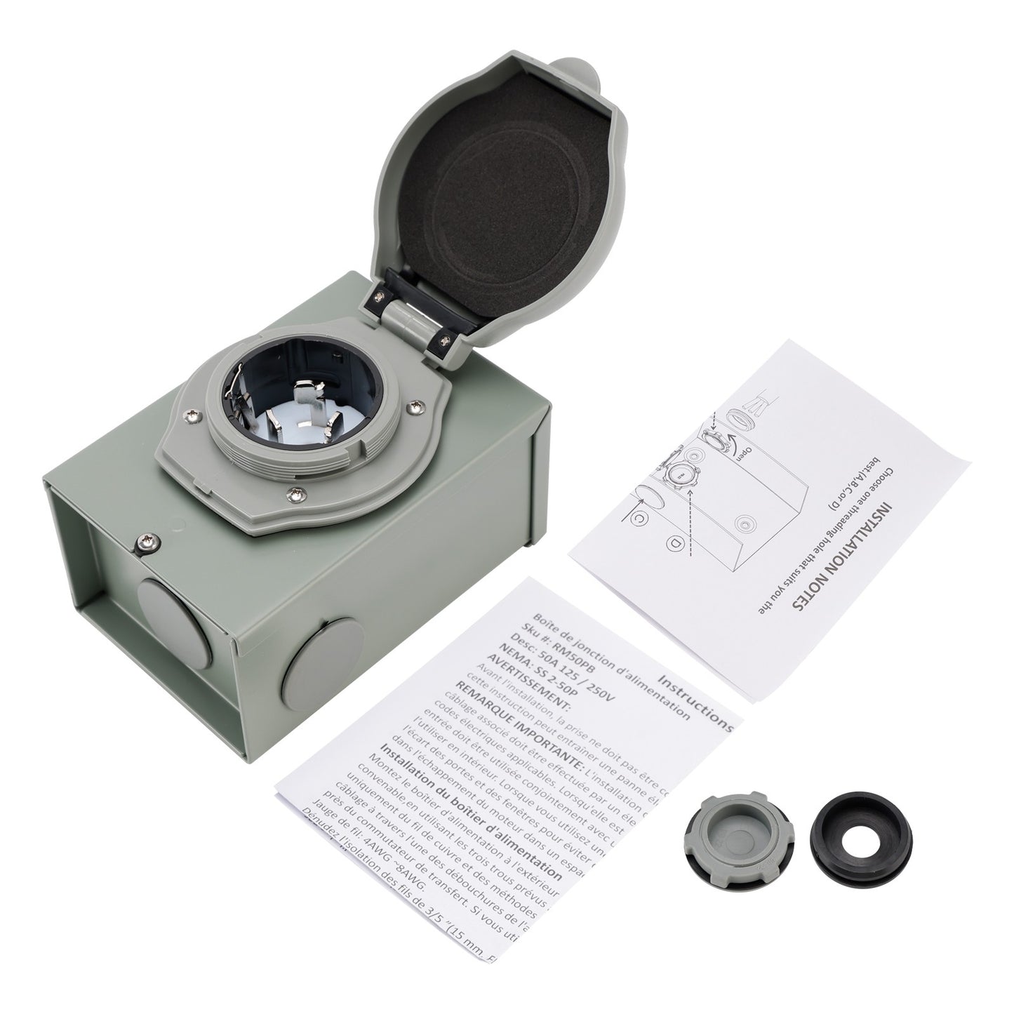 50Amp RV Generator Inlet Box NEMA SS2-50P Power Inlet Box 125/250V