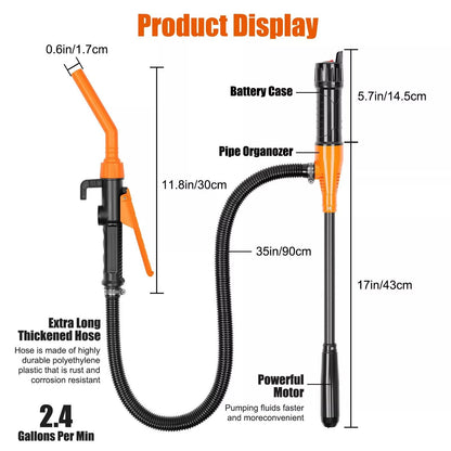 2.4 GPM Powered Battery Quick Liquid Fuel Transfer Pump with Flow Control Nozzle